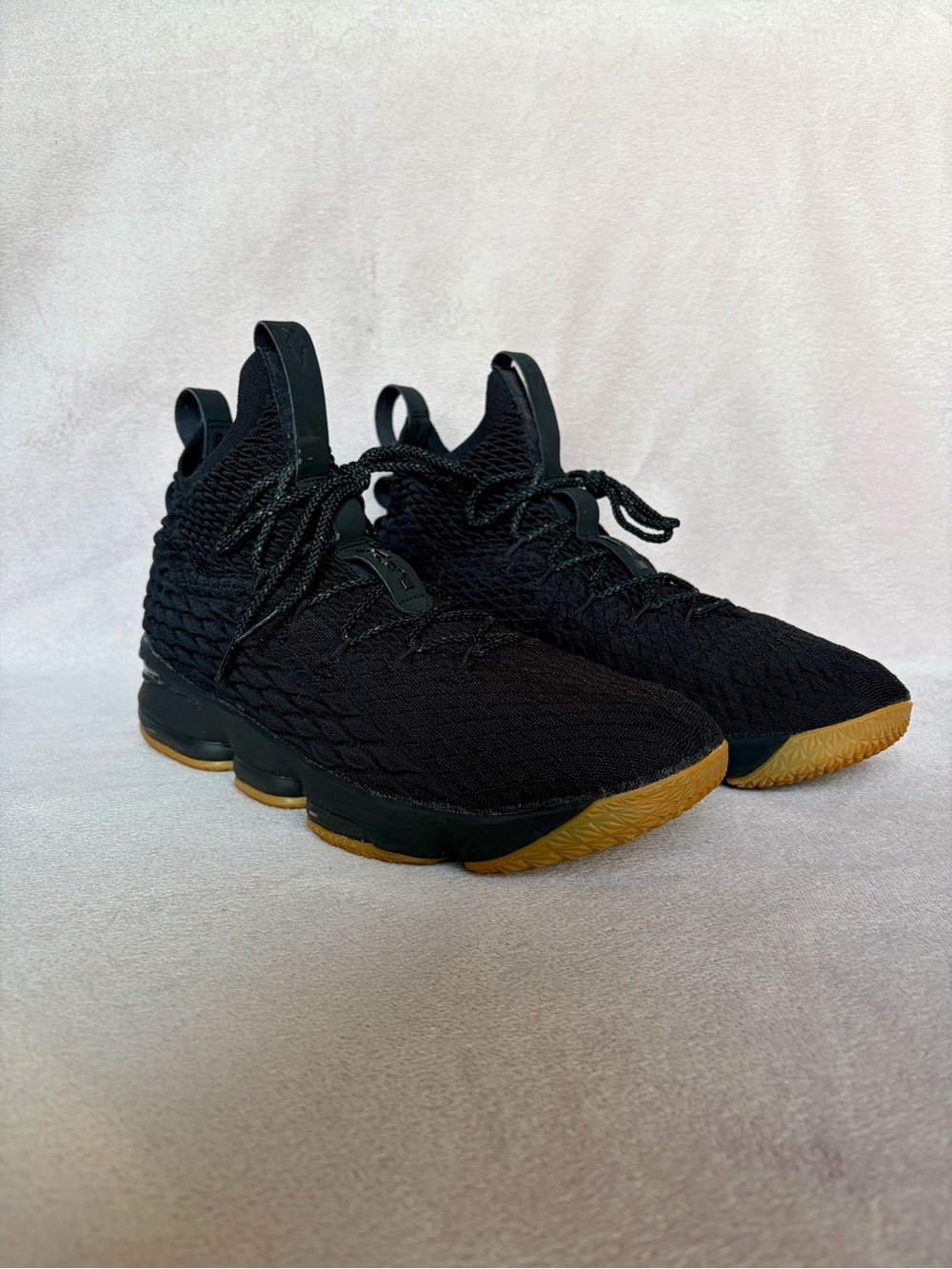 Men's Black Lebron James XV Athletic Court Sneakers with Gum Sole